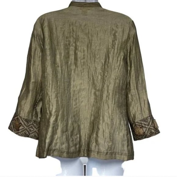 NWOT Metallic Bronze Citron Santa Monica Linen Blend 3/4 Sleeve Blouse/Jacket PL - Picture 8 of 8